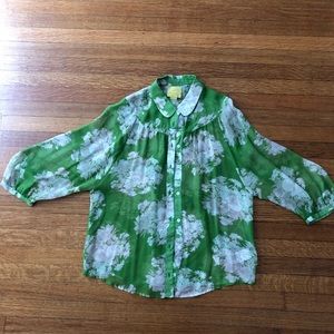 Floral Green Silk Maeve Button-up Blouse